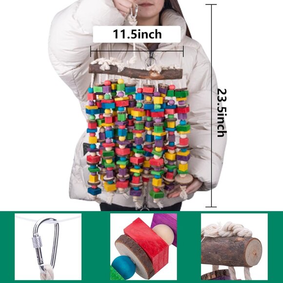 Extra Large Bird Parrot Chewing Toy-Multicolored Natural Wooden Blocks Bird Tear - Picture 2 of 7